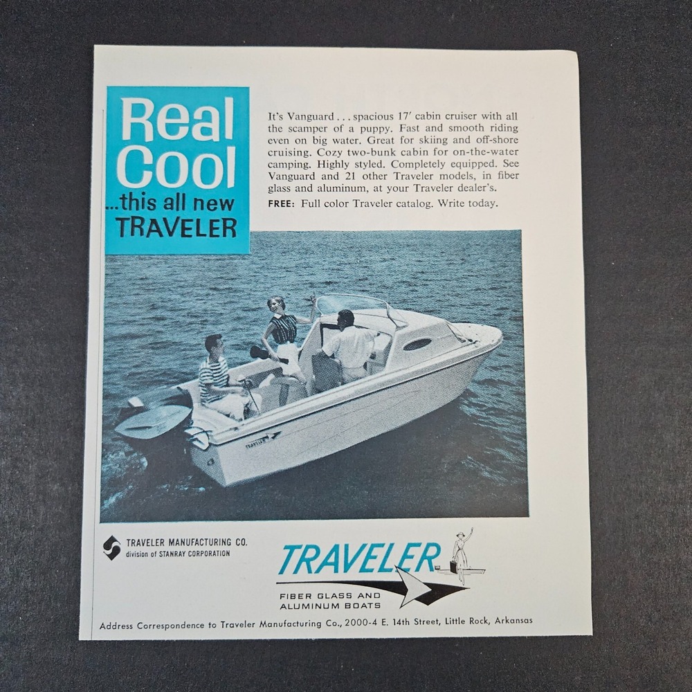 1962 Traveler Mfg Fiber Glass Aluminum Boats Vintage Print Ad Little Rock AR